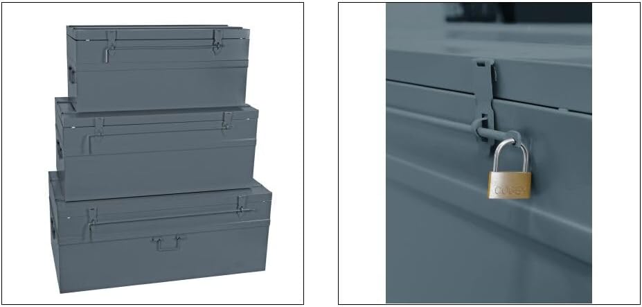 COGEX - Set van 3 afsluitbare metalen kisten grijs - 70 l (700 x 330 x 310) + 100 l (800 x 390 x 340) + 150 l (900 x 450 x 370)