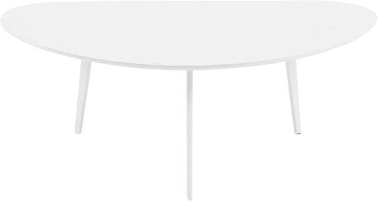 PHOENANCEE Lage Ovale Salontafel, Mid Century Moderne Salontafels voor Woonkamer, Massief Houten Mango Tafelblad en Eiken Houten Tafelpoten, 120 cm, W it
