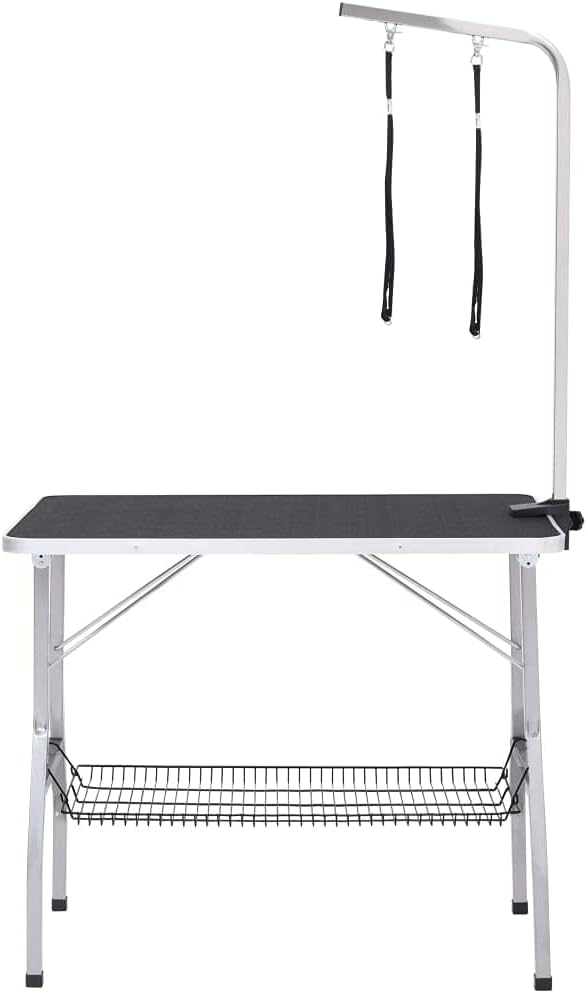 vidaXL Dog grooming table adjustable with 2 loops and storage shelf