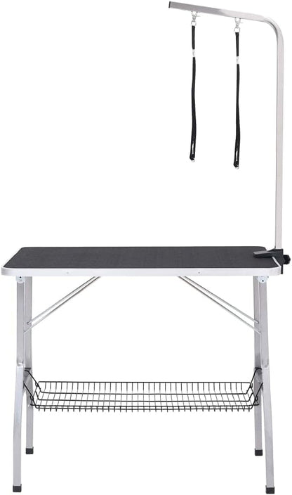vidaXL Dog grooming table adjustable with 2 loops and storage shelf