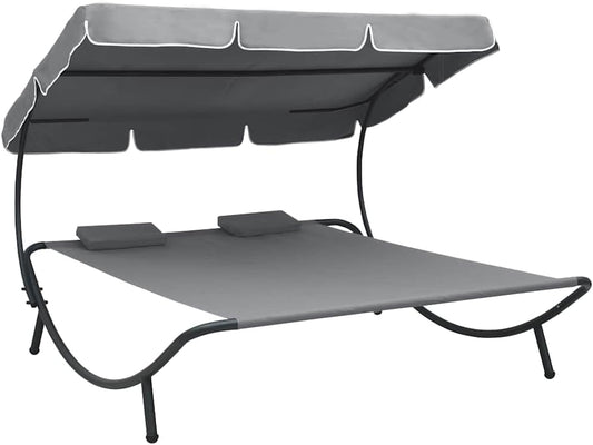 Zonnebed – Ligbed Voor Buiten – Relaxstoel – Strandligstoel – Tuinligbed – Met Luifel En Kussens – Weerbestendig Oxford Polyester – Ruim 200x180 cm