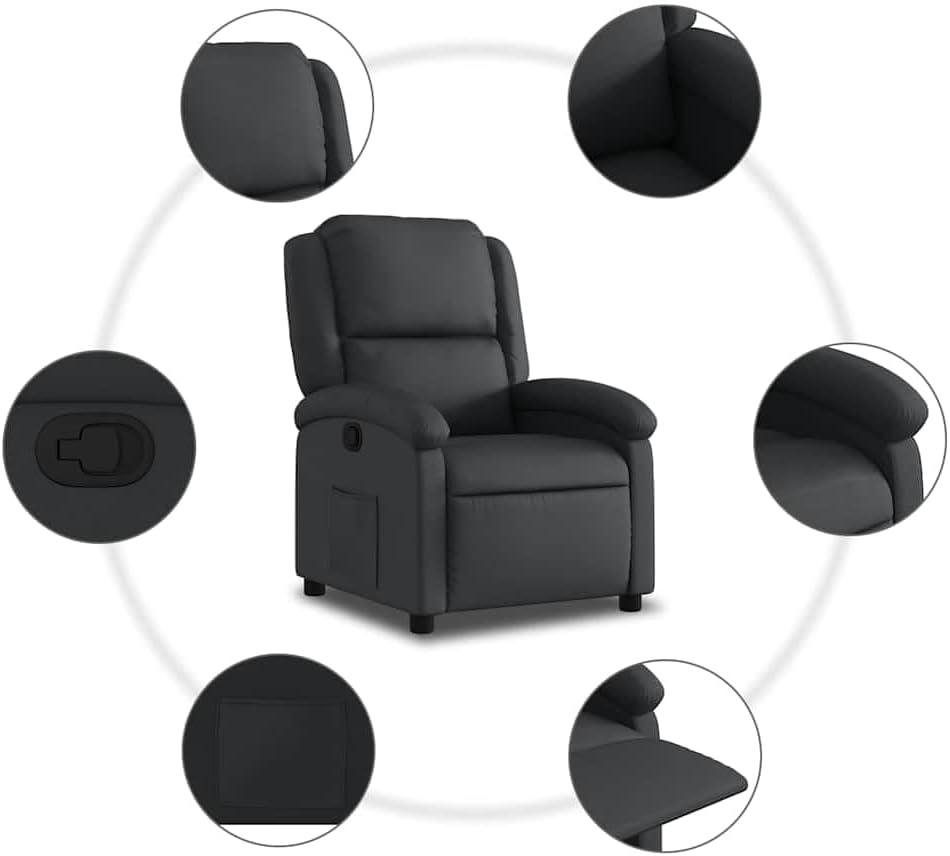 Relaxstoel – Tv-Stoel – Ligstoel – Fauteuil – Loungechair – Echt Zwart Leer – Handmatige Ligfunctie – Stevig Frame