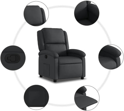Relaxstoel – Tv-Stoel – Ligstoel – Fauteuil – Loungechair – Echt Zwart Leer – Handmatige Ligfunctie – Stevig Frame