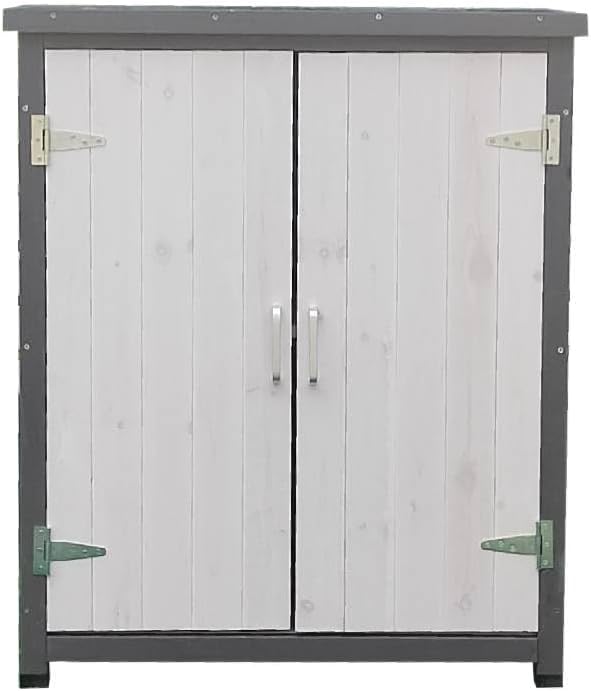 Melko Garden cabinet, white/grey, tool shed with 2 doors, storage cabinet - QUORE