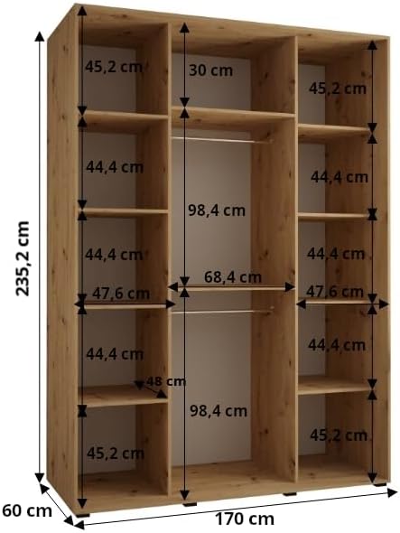 MEBLE KRYSPOL Dakota 11 Wardrobe with Three Sliding Doors - Modern Wardrobe with Mirror, Clothes Rod and Shelves - 235x170x60cm - CashmereSilver - QUORE