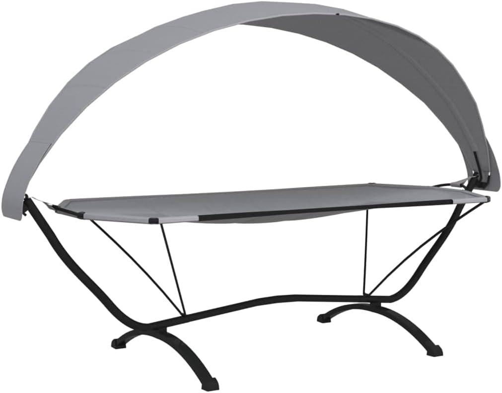 Sunbath, Outdoor Lounger with Steel Grey Canopy and Oxford Fabric, Outdoor Sun Lounger, Beach Lounger, Relax Chair for Garden, Patio, Balcony, Camping - QUORE
