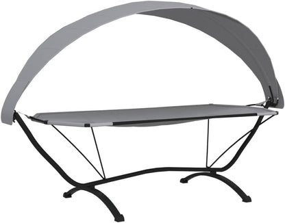 Sunbath, Outdoor Lounger with Steel Grey Canopy and Oxford Fabric, Outdoor Sun Lounger, Beach Lounger, Relax Chair for Garden, Patio, Balcony, Camping - QUORE
