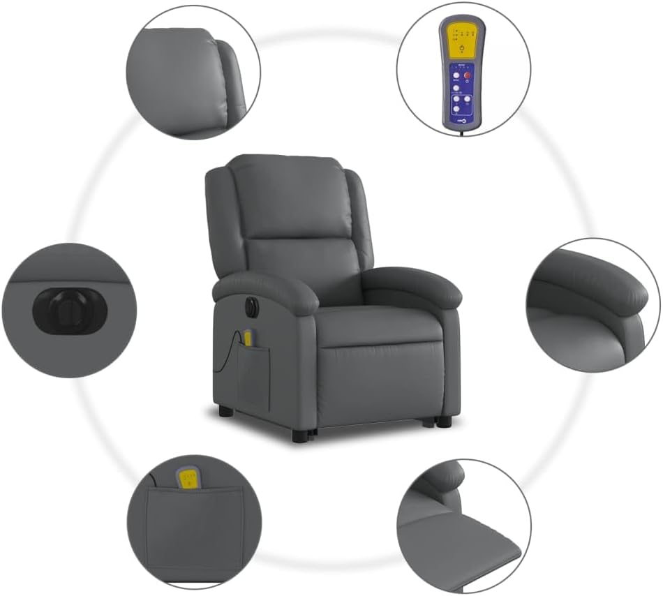 Electric Folding Massage Chair Made of Faux Leather Grey Relax Chair Recliner Chair Electric Relax Chair - QUORE