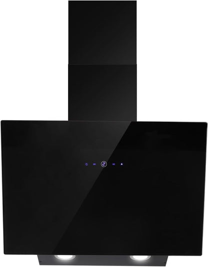 SNDOAS Afzuigkap 60 cm, klasse A++, 550 m³/u, keukenafzuigkap met 2 koolstoffilters, 3 snelheden, touch-bediening, vertraagde uitschakeling (1-9 minuten), afvoer of recycling, zwart