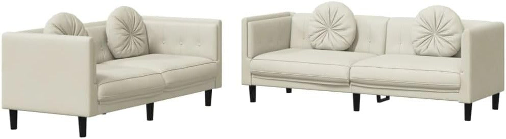 vidaXL 2 and 3 Seater Sofa Set with Cushions, Velvet Cream, Loveseat, 2 Seater Sofa, 3 Seater Sofa, 173 x 77 x 70 cm (2 Seater) + 193 x 77 x 70 cm (3 Seater Sofa) - QUORE