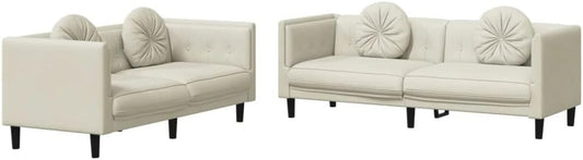 vidaXL 2 and 3 Seater Sofa Set with Cushions, Velvet Cream, Loveseat, 2 Seater Sofa, 3 Seater Sofa, 173 x 77 x 70 cm (2 Seater) + 193 x 77 x 70 cm (3 Seater Sofa) - QUORE