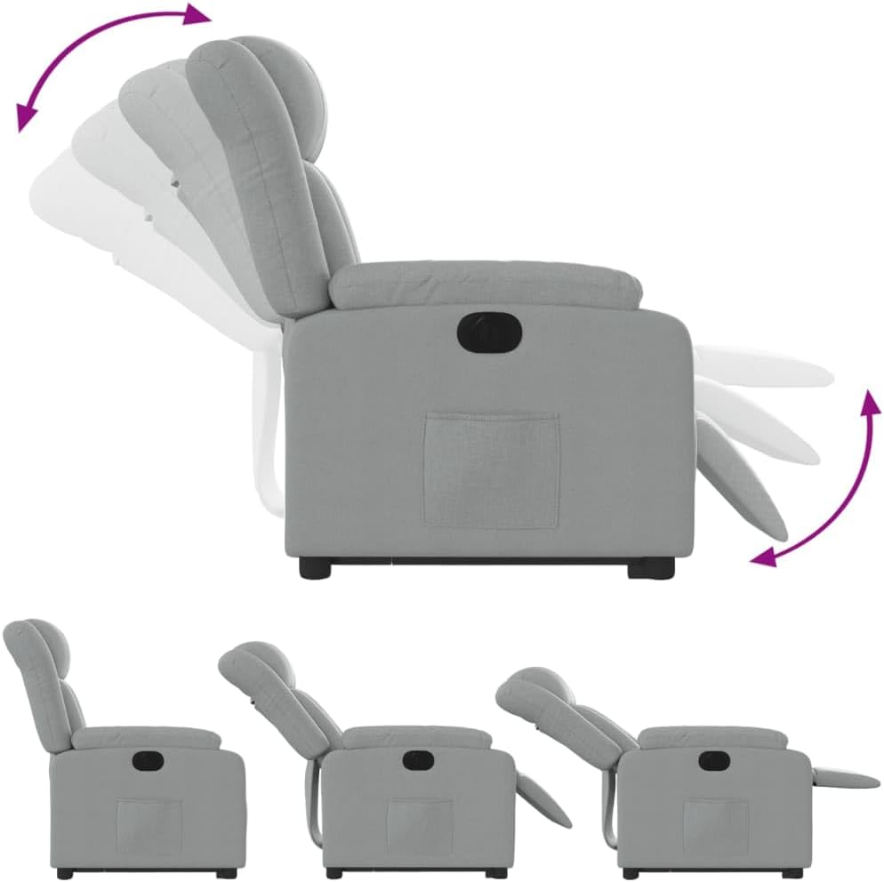Relaxstoel met opstahulp – Elektrische relaxstoel – Tv-stoel – Ligstoel – Enkel ligstoel – Elektrische ligfunctie tot 135° – Lichtgrijze stof bekleding