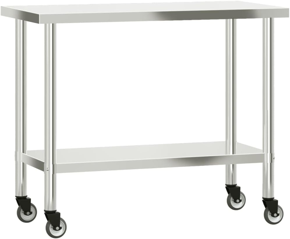 Keukenwerktafel met wielen – Werktafel – Bereidingstafel – Voedselbereidingsbank – Cateringwerkblad – Roestvrij Staal – 110 x 55 x 85 cm