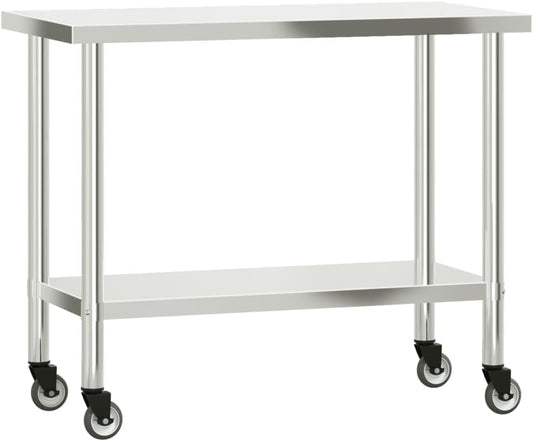 Keukenwerktafel met wielen – Werktafel – Bereidingstafel – Voedselbereidingsbank – Cateringwerkblad – Roestvrij Staal – 110 x 55 x 85 cm