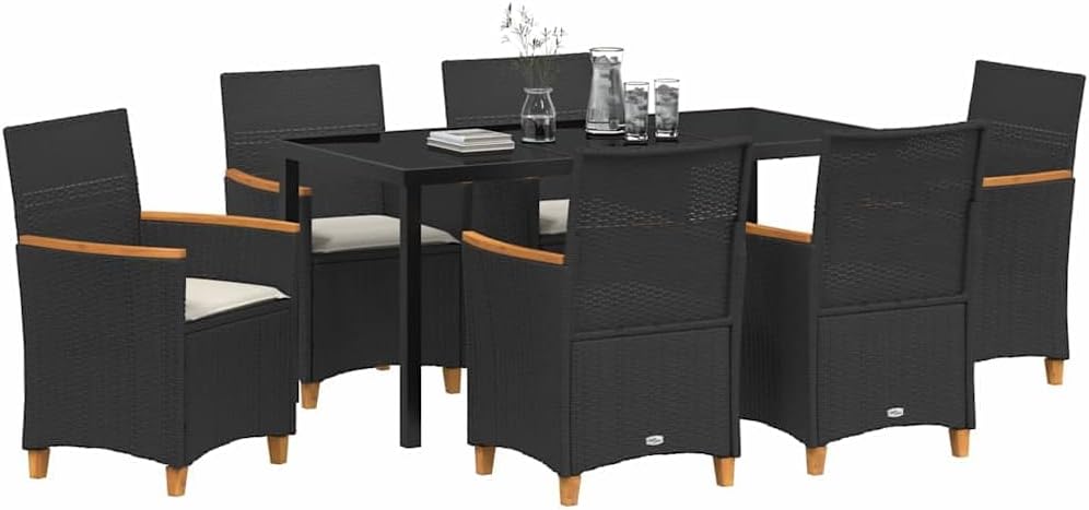 Tuin Eettafelset – Tuinset – Buitenmeubels – Terras Set – Eetset – Duurzaam poly Rattan – Comfortabele Kussens Met Houten Armleuningen