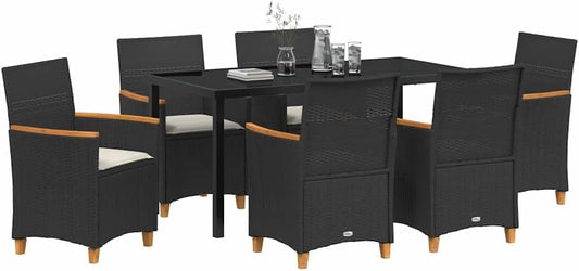 Tuin Eettafelset – Tuinset – Buitenmeubels – Terras Set – Eetset – Duurzaam poly Rattan – Comfortabele Kussens Met Houten Armleuningen