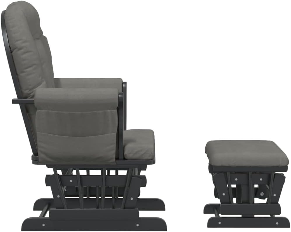 Schuifstoel – Relaxstoel – Fauteuil – Voedstoel – Lounge Stoel – Massief Rubberhout – Donkergrijs Stof