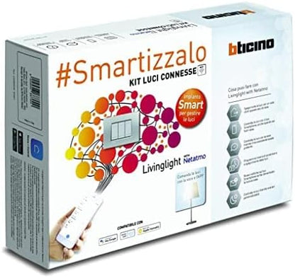 BTicino Livinglight Smart SNT3601KIT verlichtingsset voor het in- en uitschakelen van de lichten via app of met Alexa, Google en Siri, met 1 gateway plug-in zwart S36GWGC en 3 verbonden technische
