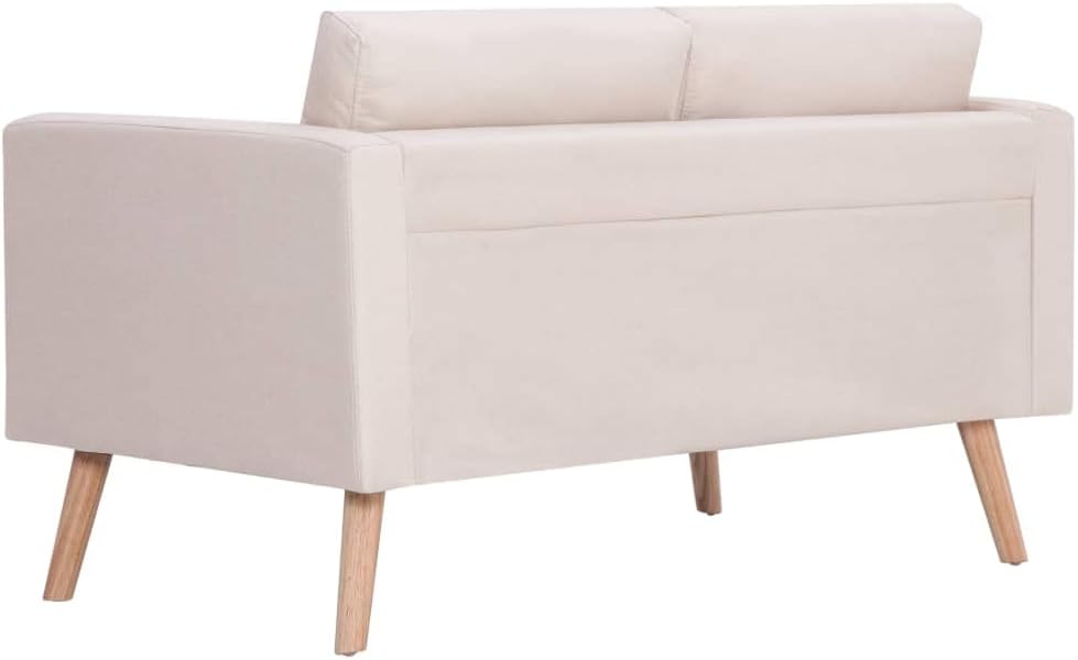 Gecheer 2 Seater Sofa with Seat Cushion, Upholstered Sofa, 116 x 70 x 73 cm (W x D x H), Sofa Bed, Sofa, Office, Bed, Lounge, Sofa, Living Room Sofa, Sofa Bed, Wooden Frame and Fabric, Cream White - QUORE