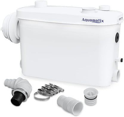 Aquamatix Maceratorpomp 400W Sanitaire Rioolpomp 100L/min 3 inlaten voor Muurbevestigde Toiletten 7m Verticale Pompafstand met Koolstoffilter