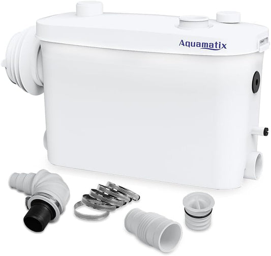 Aquamatix Maceratorpomp 400W Sanitaire Rioolpomp 100L/min 3 inlaten voor Muurbevestigde Toiletten 7m Verticale Pompafstand met Koolstoffilter