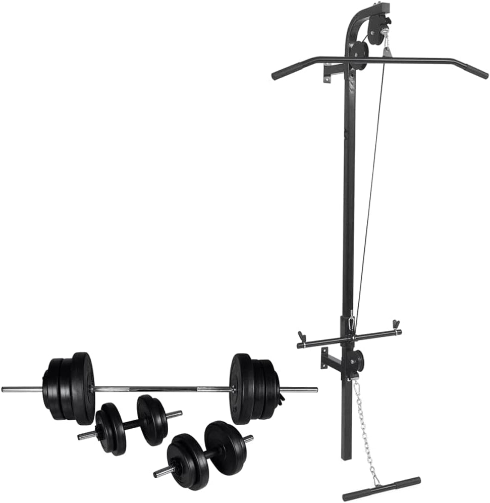 Power Tower – Krachtstation – Trainingsstation – Dipstation – Pull-Up Bar – Muurbevestiging – Stalen Frame – Compleet 30,5 kg Gewichtenset