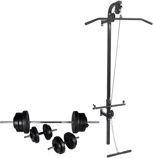Power Tower – Krachtstation – Trainingsstation – Dipstation – Pull-Up Bar – Muurbevestiging – Stalen Frame – Compleet 30,5 kg Gewichtenset