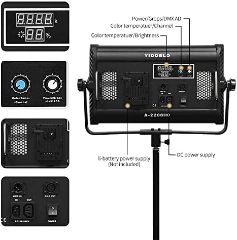A-2200IIQ Dimmen 3200k-5500k LED 100w Bi-color Studio Video Panel Licht met Barndoor, Afstandsbediening & DMX voor conferentiefotografie Youtube Verlichting