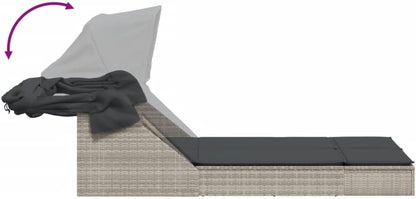 Outdoor Lounger with Retractable Hood and Washable Padded Cushions, Adjustable Backrest, 2 Positions, Durable PE Rattan, Garden Patio - QUORE