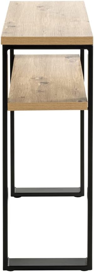 HAKU Console eiken, zwart, MDF, metaal - Maat: B 70 cm x H 75 cm x D 28 cm, Stijl: Modern