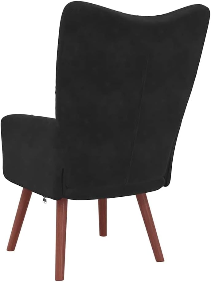 Relaxstoel Zwart – Fauteuil – Loungestoel – Leunstoel – Zitstoel – Fluwelen Bekleding – Stabiel Stalen Frame met Massief Hevea Hout – Dikke Schuimvulling voor Optimaal Comfort