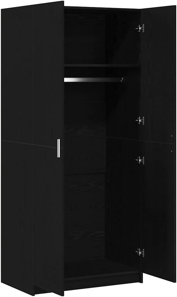 Kledingkast – Garderobekast – Opbergkast – Kledingopslag – Linnenkast – Modern Design – Zwart Eikenhout – 80 x 50,5 x 180 cm – Duurzaam Geprefabriceerd Hout – Ruime Indeling Met Deuren