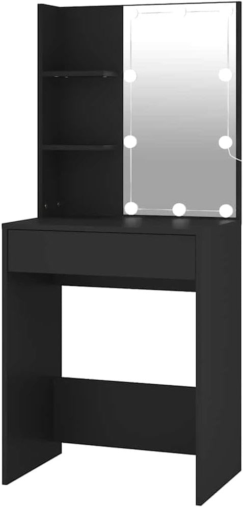 Kaptafel – Make-up Tafel – Wandtafel – Schoonheidstafel – Toilettafel – Zwart – LED-verlichting Rondom Spiegel – Compact 60x40x140 cm