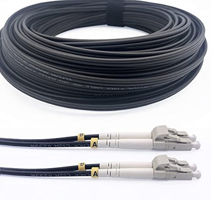Elfcam® - Gepantserde staalvezel optische kabel voor binnen en buiten LC/UPC naar LC/UPC OM3 Multimode Duplex 50/125um Zwart (250M)