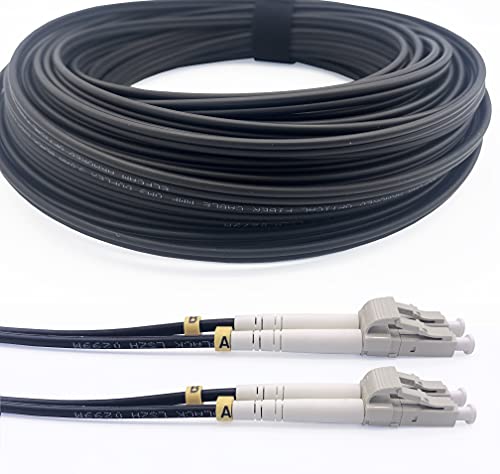 Elfcam® - Gepantserde staalvezel optische kabel voor binnen en buiten LC/UPC naar LC/UPC OM3 Multimode Duplex 50/125um Zwart (250M)