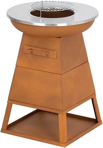 Terrasverwarmer van hout, met plancha-grillplaat