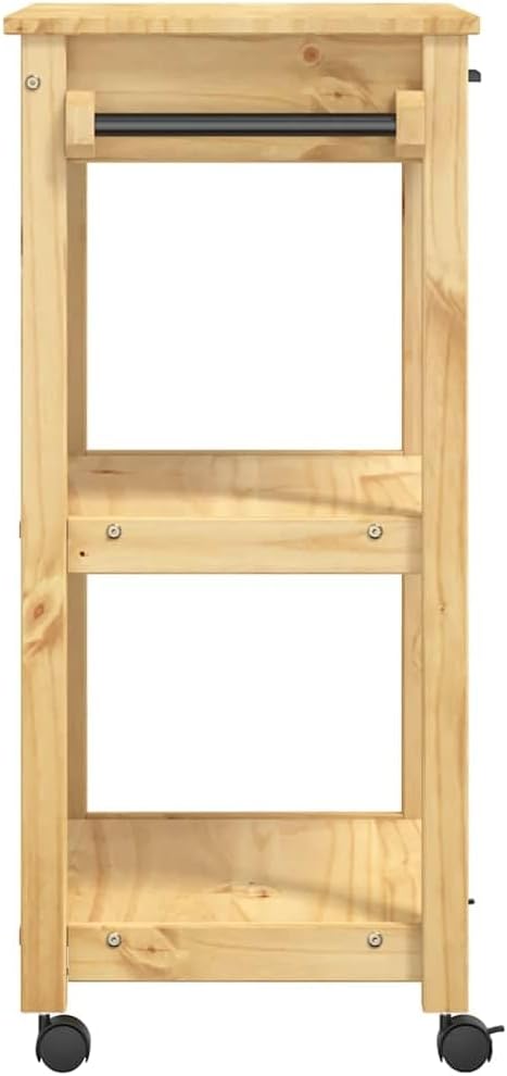Keukentrolley – Keukenwagen – Opbergwagen – Serveerwagen – Houten Trolley – Massief Dennenhout – 60x40x88,5 cm – 4 Wieltjes Met Remmen