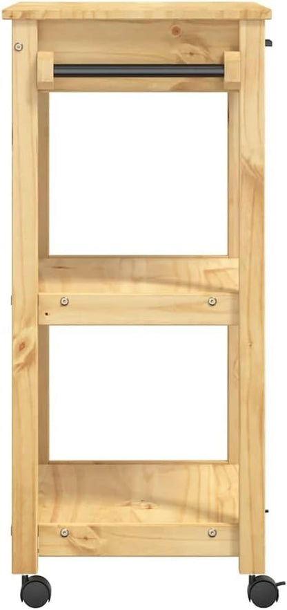 Keukentrolley – Keukenwagen – Opbergwagen – Serveerwagen – Houten Trolley – Massief Dennenhout – 60x40x88,5 cm – 4 Wieltjes Met Remmen