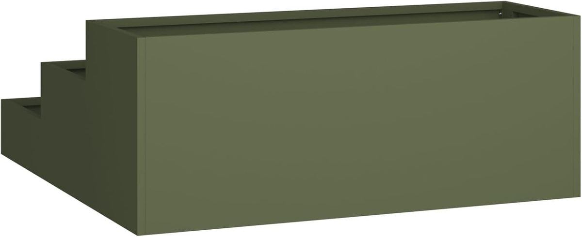 3-Tier Garden Planter, 90 x 90 x 35 cm, Olive Green, Robust Steel, for Plants with Open Bottom for Optimal Drainage and Modern Vertical Gardening - QUORE