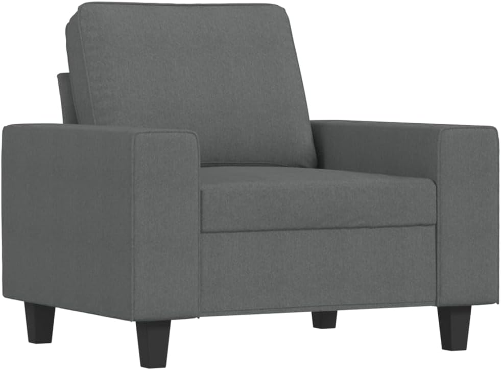 Fauteuil met kruk donkergrijs 60 cm stof beklede stoel relaxstoel comfortabel ontspannen modern design robuust frame