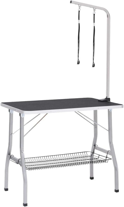 vidaXL Dog grooming table adjustable with 2 loops and storage shelf