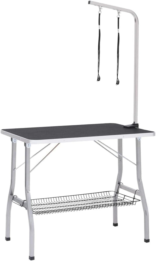 vidaXL Dog grooming table adjustable with 2 loops and storage shelf