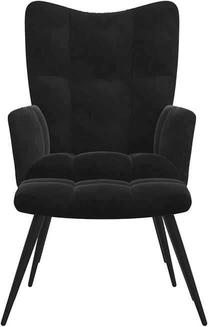 Relaxfauteuil – Fauteuil – Relaxstoel – Zwarte Verstelbare Stoel – Velvet Bekleding – Stalen Frame – Inclusief Voetenbankje – Comfortabele Foamvulling