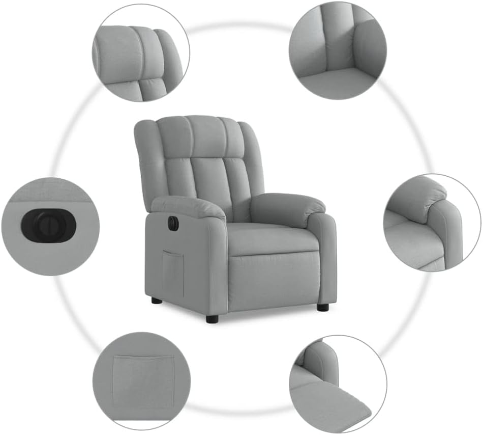 Elektrische Massagestoel – Fauteuil – Verstelbare Rugleuning – Voetsteun – Relaxstoel – Met 6-Punts Vibratiemassage – Elektrische Ligfunctie – Lichtgrijze Gestoffeerde Stoel