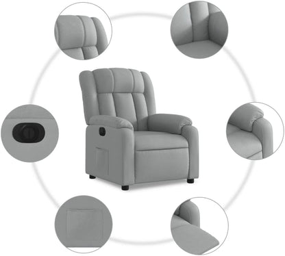 Elektrische Massagestoel – Fauteuil – Verstelbare Rugleuning – Voetsteun – Relaxstoel – Met 6-Punts Vibratiemassage – Elektrische Ligfunctie – Lichtgrijze Gestoffeerde Stoel