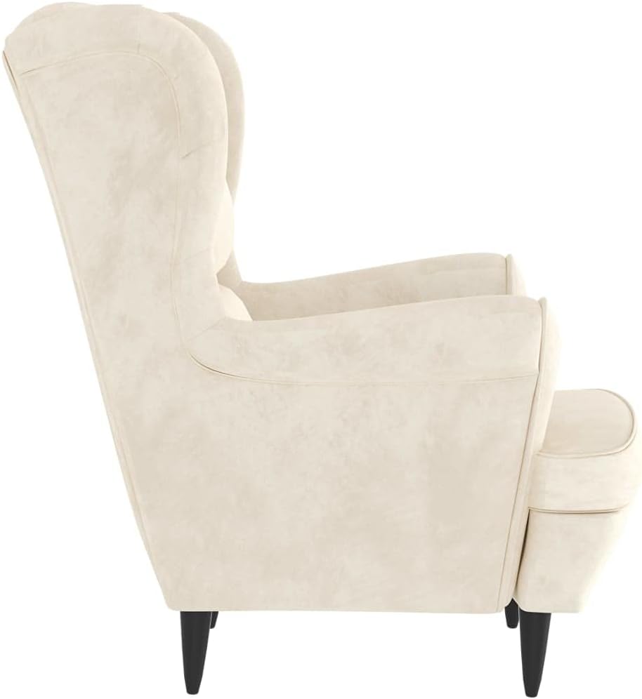 Fauteuil – Draaifauteuil – Relaxstoel – Oorfauteuil – Velvet Stof – Inclusief Voetenbankje – Luxe Creme