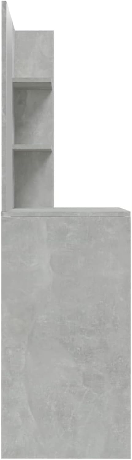 Make-uptafel met spiegel – Kaptafel – Schoonheidstafel – Make-up bureau – Dressing tafel – Stevig multiplex – Ruime opbergruimte – Beton grijs – 74,5x40x141 cm