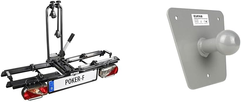 EUFAB 12010LAS Bicycle Carrier POKER-F, E-Bike, Pre-Assembled, Anti-Theft Protection, for 2 Bikes, for Tow Bar & EUFAB 16412 Wall Bracket, Only Suitable for EUFAB and LAS Bike Racks - QUORE