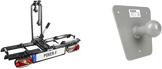 EUFAB 12010LAS fietsendrager POKER-F, geschikt voor e-bike, voorgemonteerd, diefstalbeveiliging, voor 2 fietsen, voor trekhaak & EUFAB 16412 Wandbeugel, alleen geschikt voor EUFAB en LAS fietsenrekken