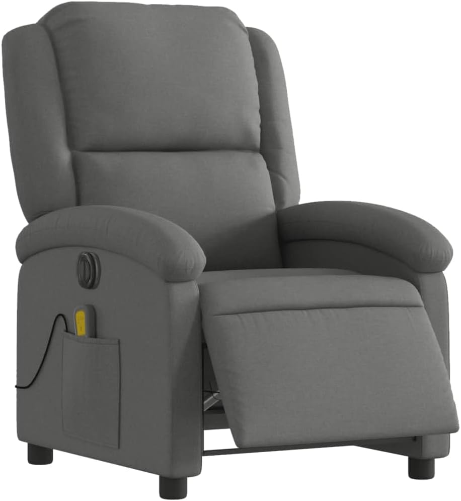 Massagestoel, elektrisch, donkergrijs, stof, relaxstoel, massagestoel, televisiestoel, ligfunctie, elektrisch kantelsysteem, mA2 - QUORE